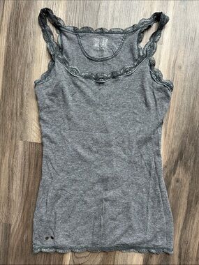 Ribbed Lace Trim Tank Y2K